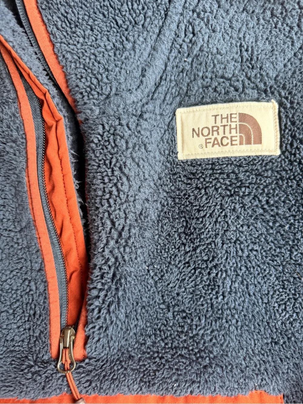 The North Face Navy Blue and Orange Hooded Fleece Pullover